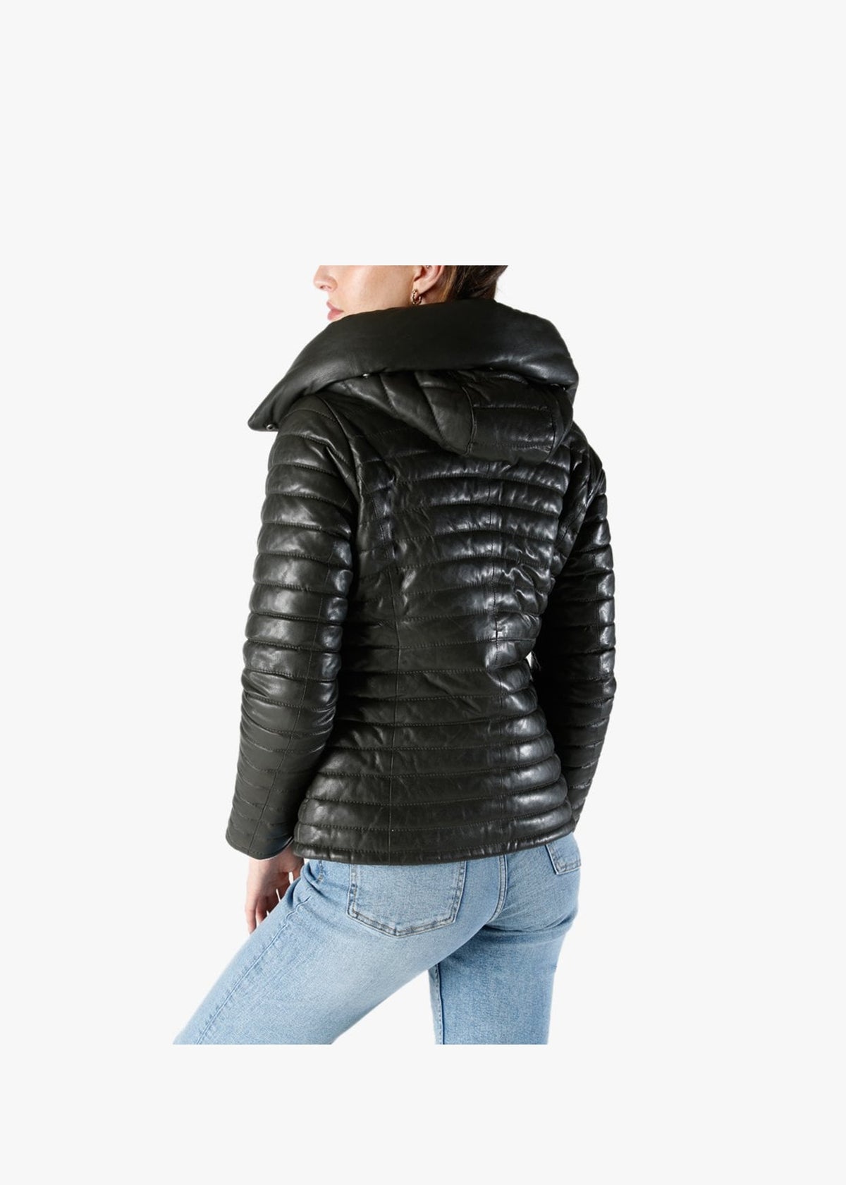 Hyper Quilted Khaki Leather Jacket