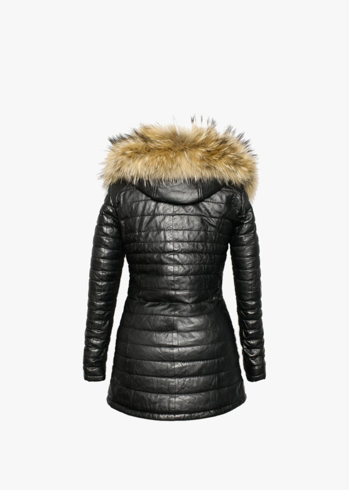 Poppy Black Quilted Leather Fur Hooded Coat