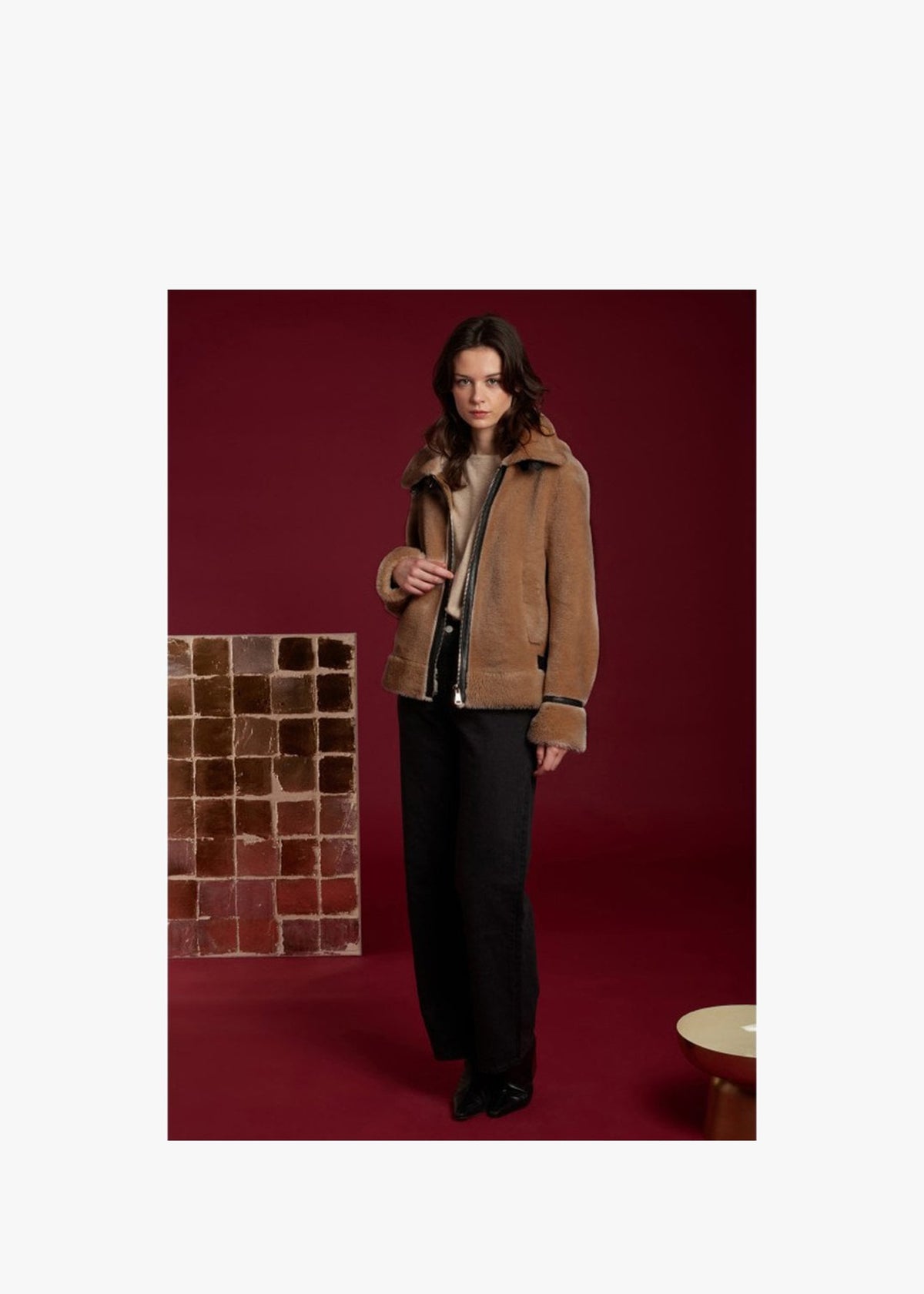 Tresor Tan Wool Aviator Jacket