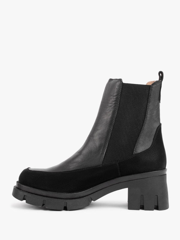 Rasty Black Leather Contrast Trim Heeled Chelsea Boots