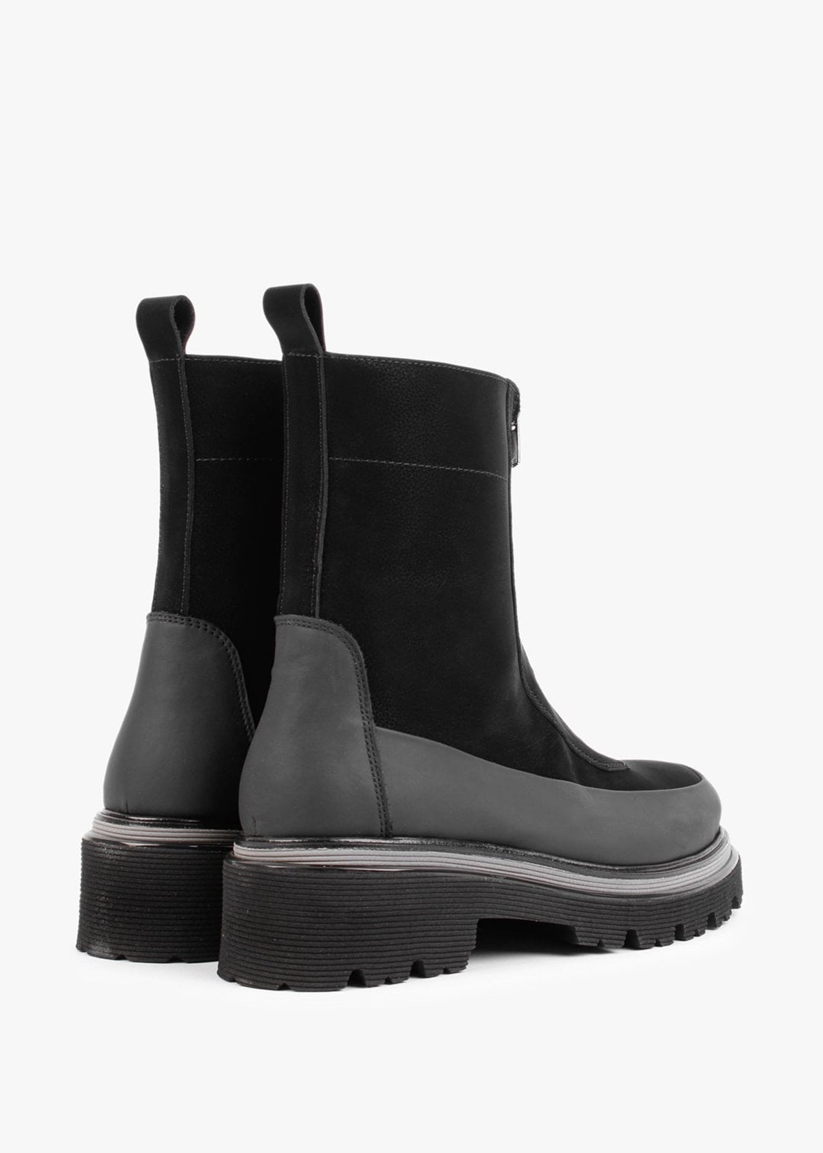 Rippy Black Leather Front Zip Ankle Boots