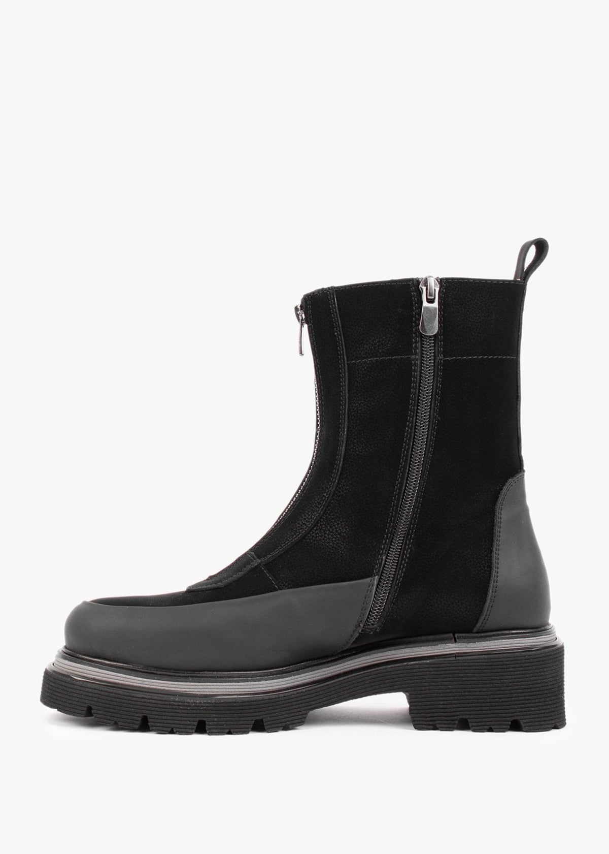 Rippy Black Leather Front Zip Ankle Boots