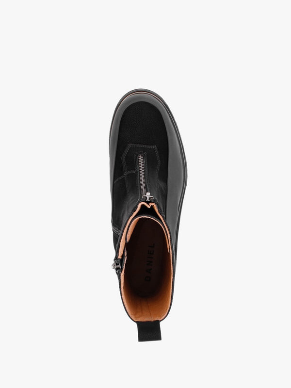 Rippy Black Leather Front Zip Ankle Boots