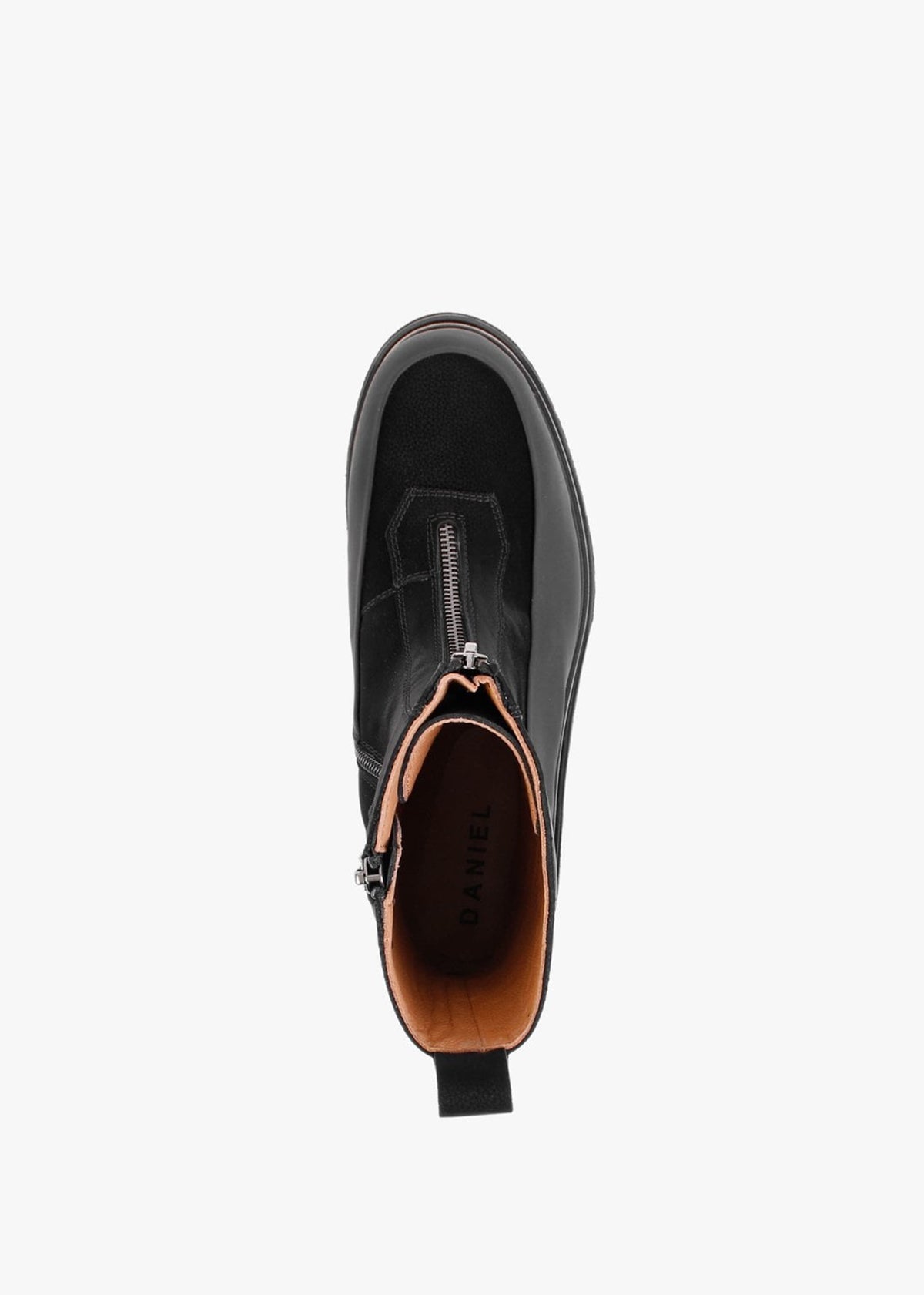 Rippy Black Leather Front Zip Ankle Boots