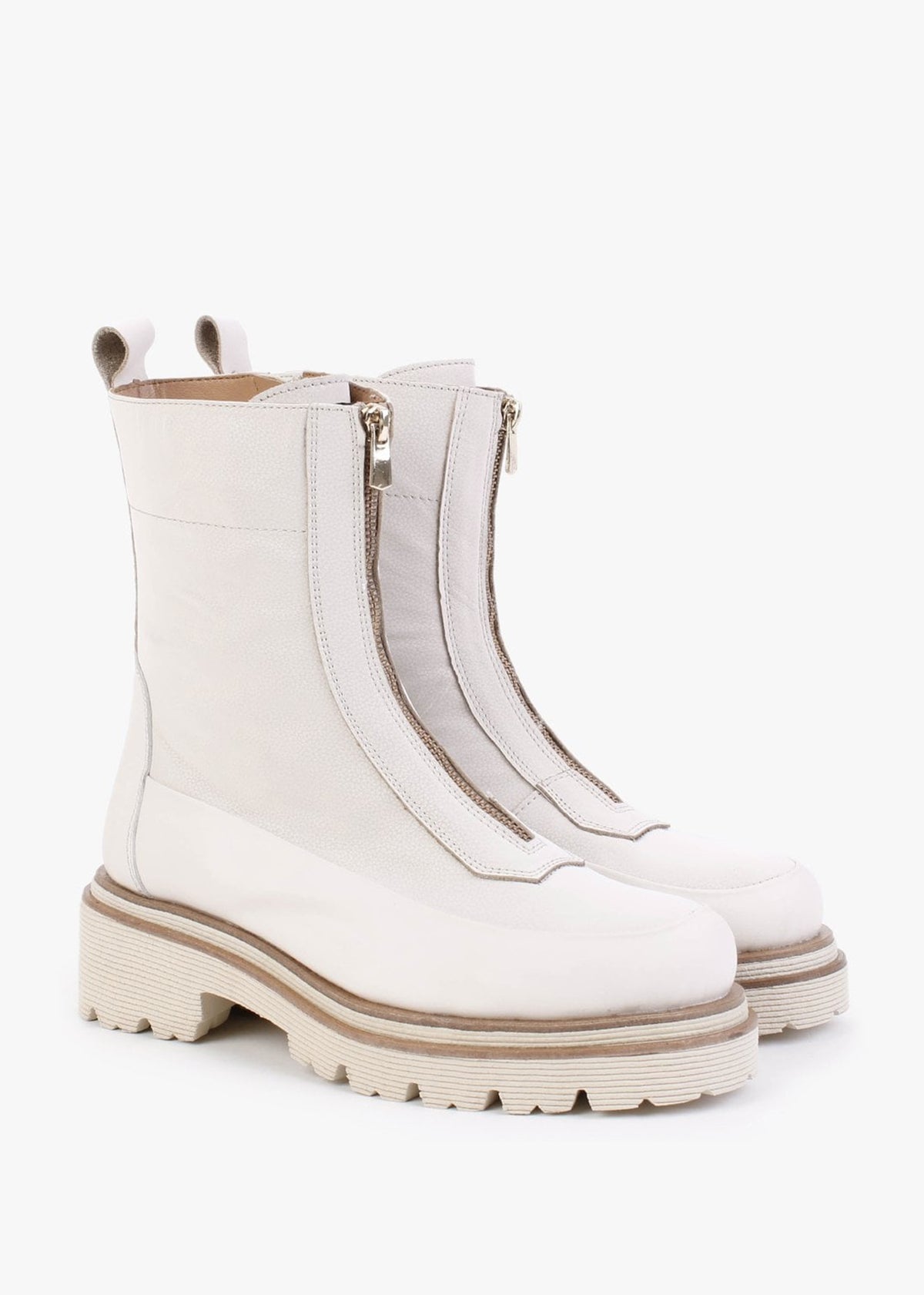 Rippy White Leather Front Zip Ankle Boots