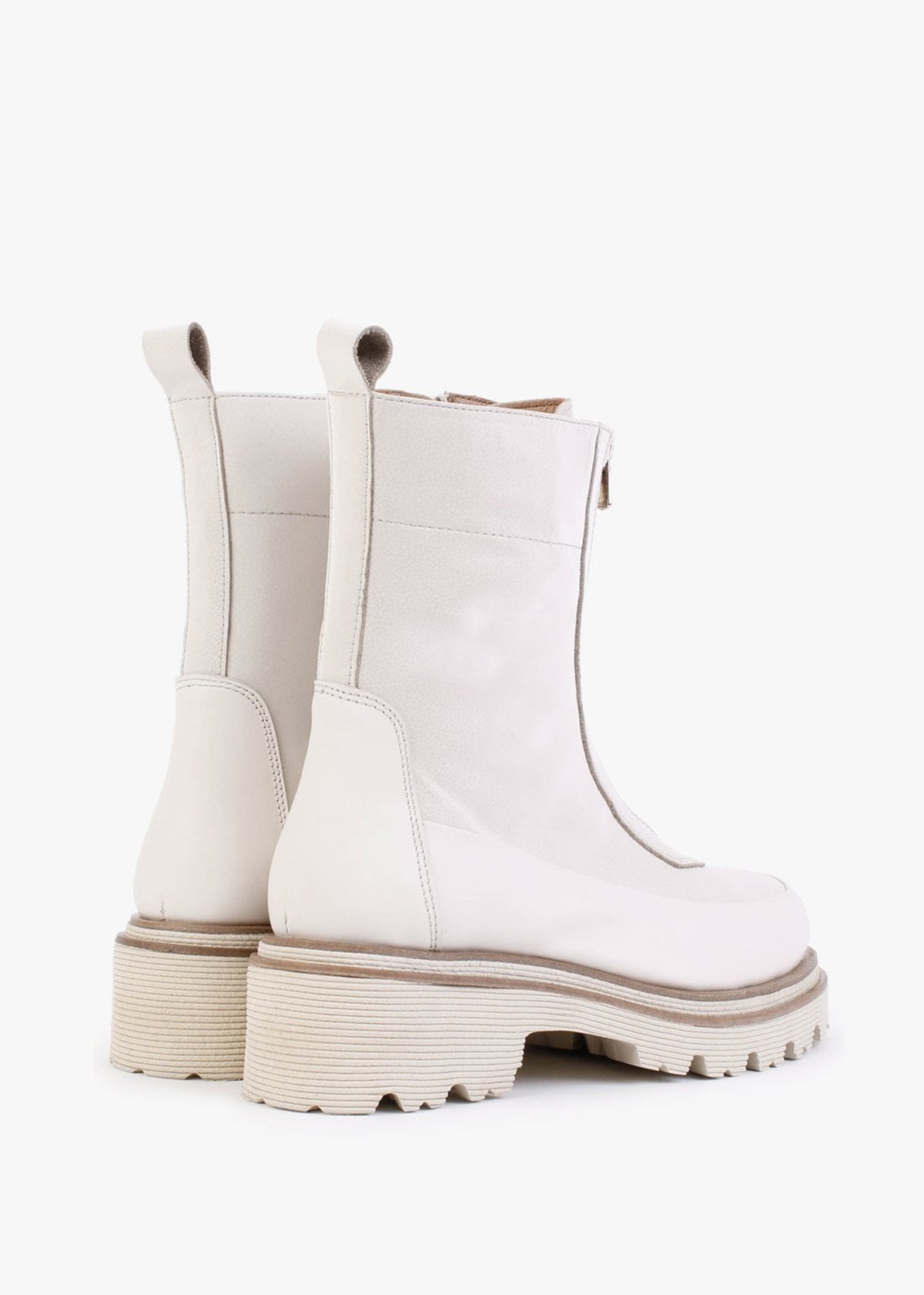 Rippy White Leather Front Zip Ankle Boots