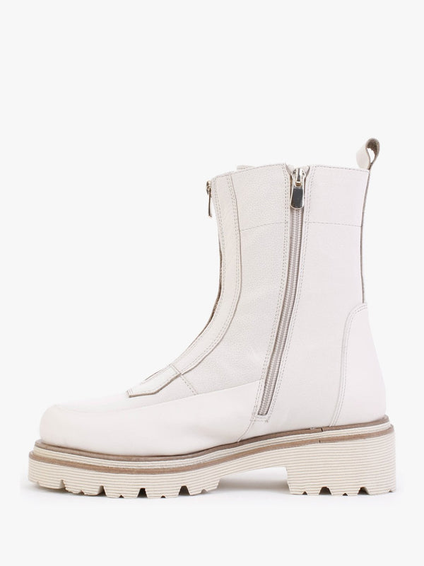 Rippy White Leather Front Zip Ankle Boots