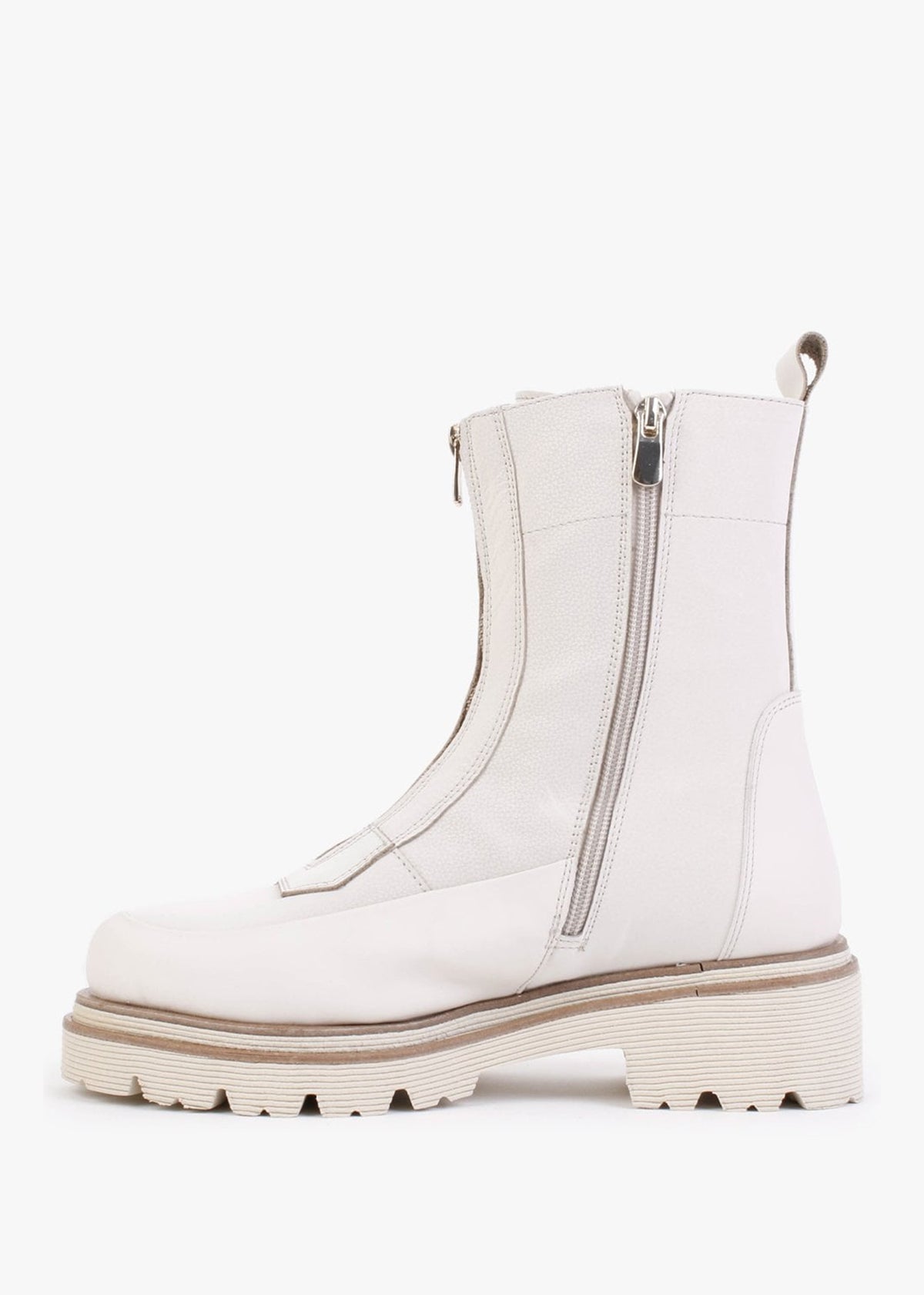 Rippy White Leather Front Zip Ankle Boots