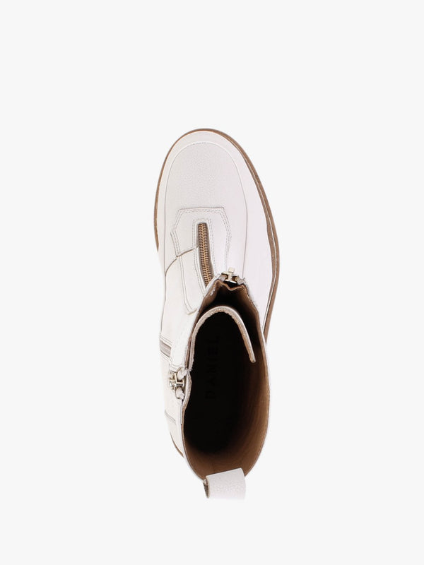 Rippy White Leather Front Zip Ankle Boots