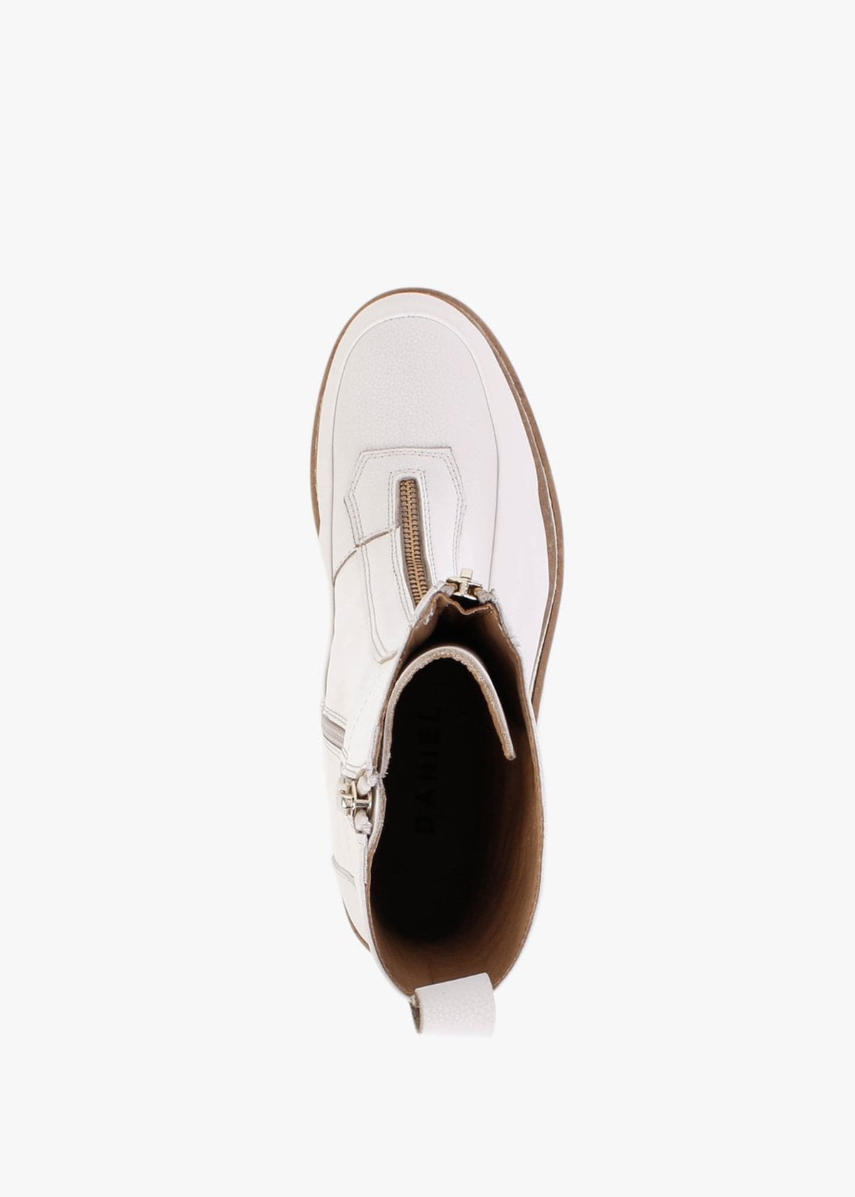 Rippy White Leather Front Zip Ankle Boots