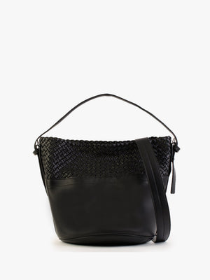 Woven Black Leather Bucket Bag