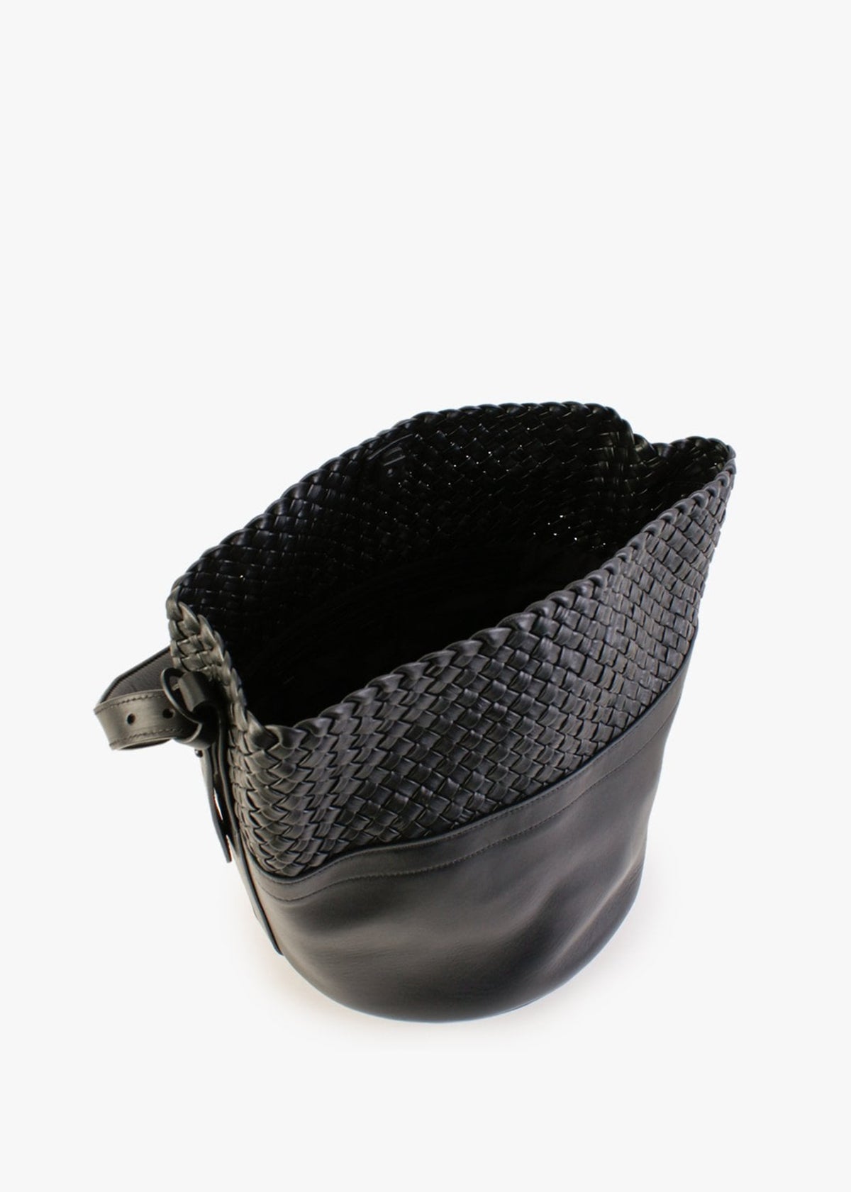 Woven Black Leather Bucket Bag