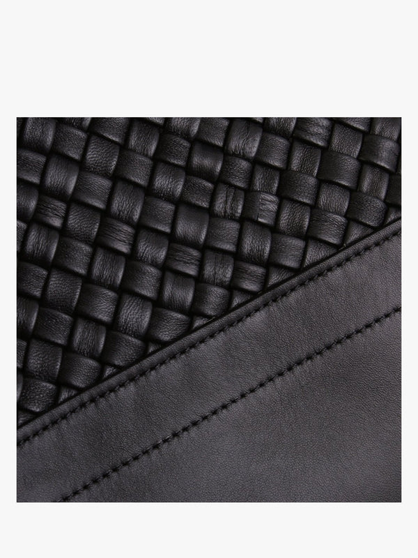 Woven Black Leather Bucket Bag