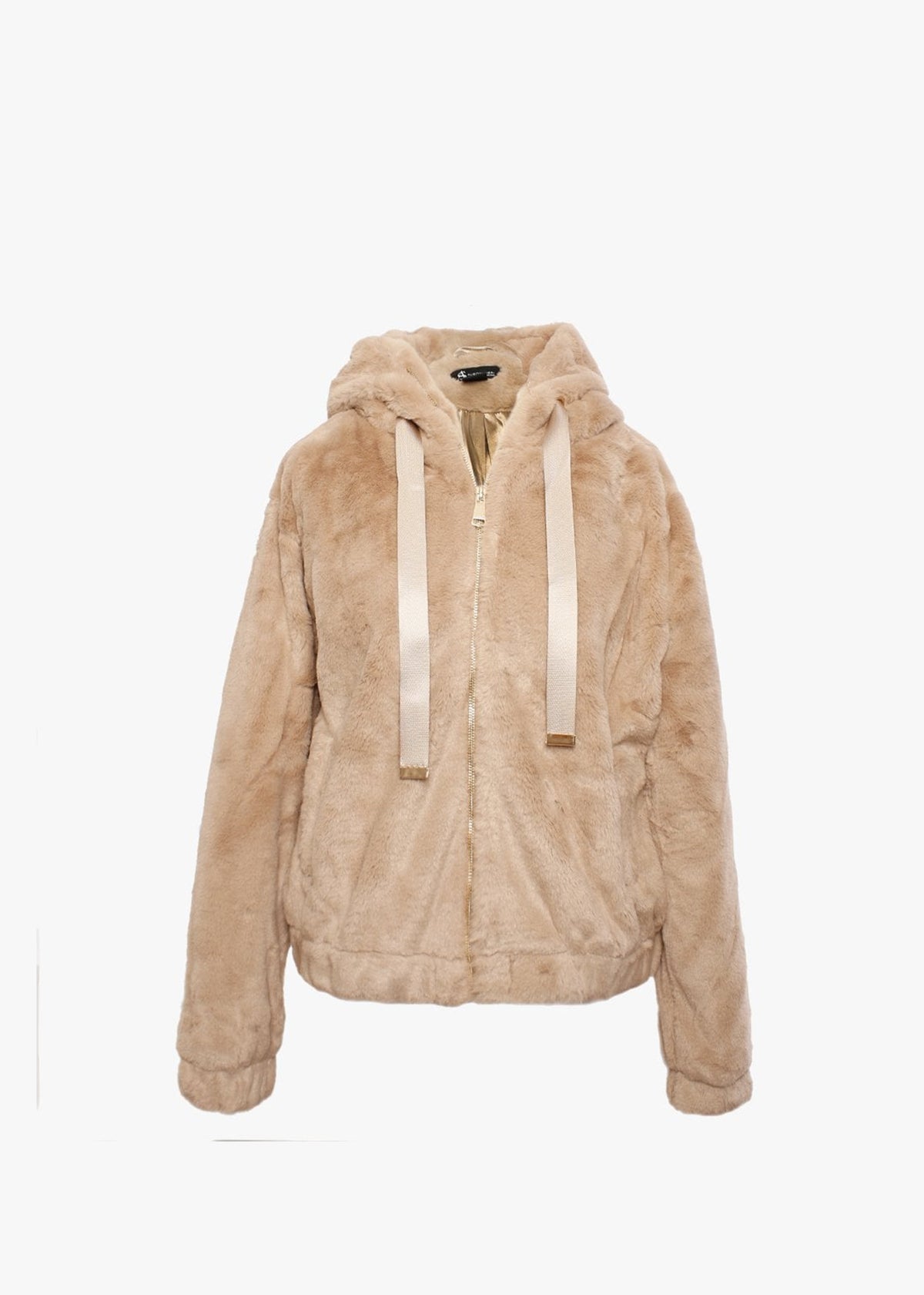 Beige Faux Fur Hooded Bomber Jacket