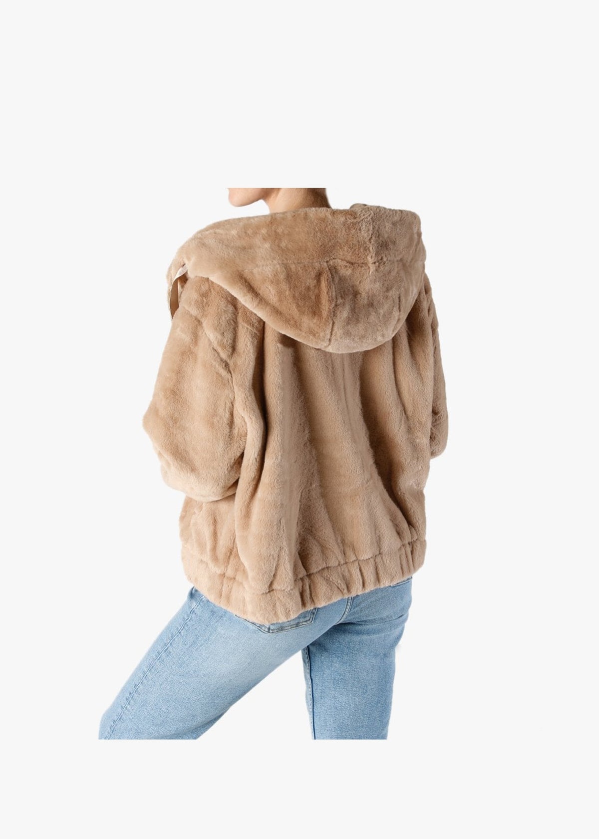 Beige Faux Fur Hooded Bomber Jacket