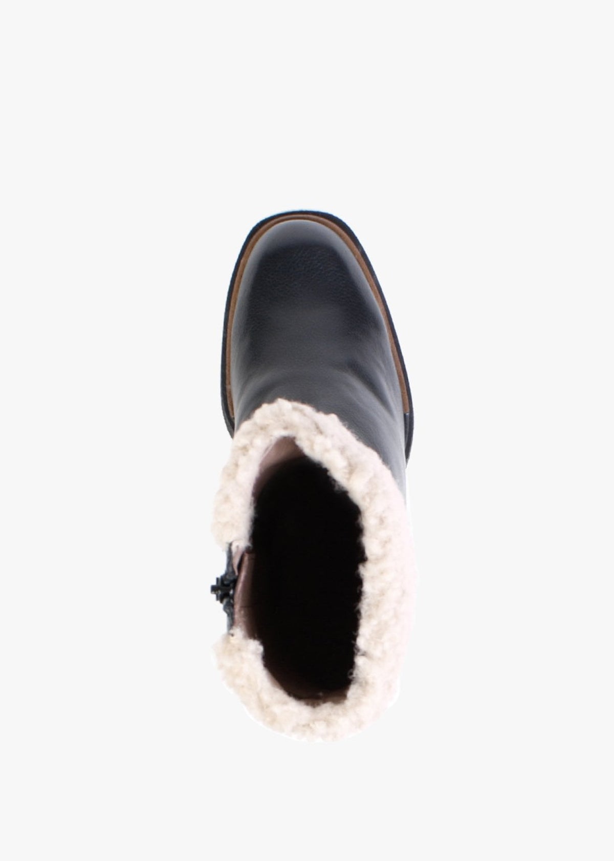 Eros Black Leather Fleece Trim Block Heel Ankle Boots