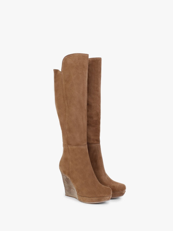Wisdom Tan Suede Knee High Wedge Boots