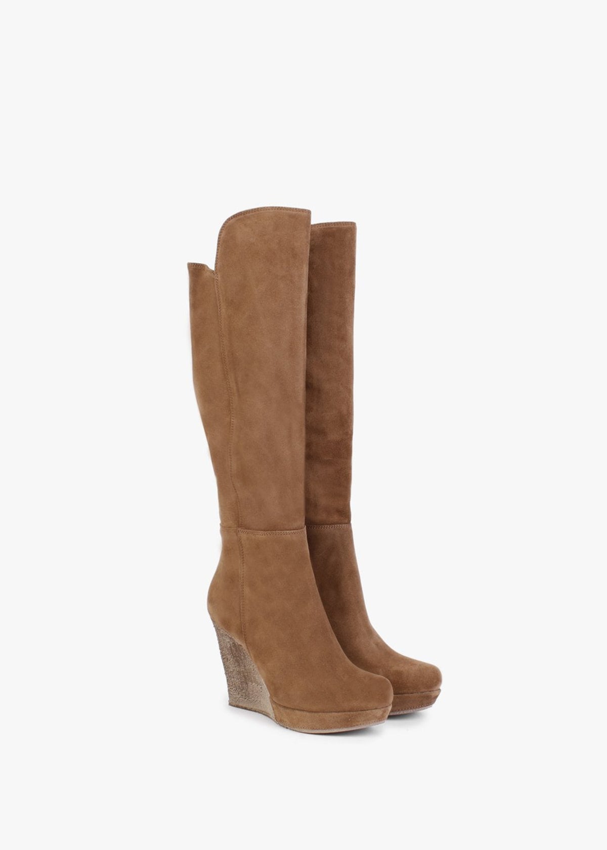 Wisdom Tan Suede Knee High Wedge Boots