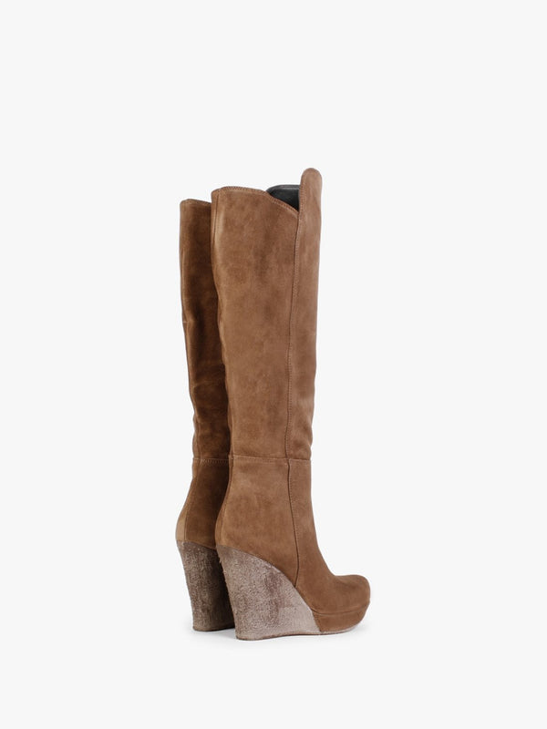 Wisdom Tan Suede Knee High Wedge Boots