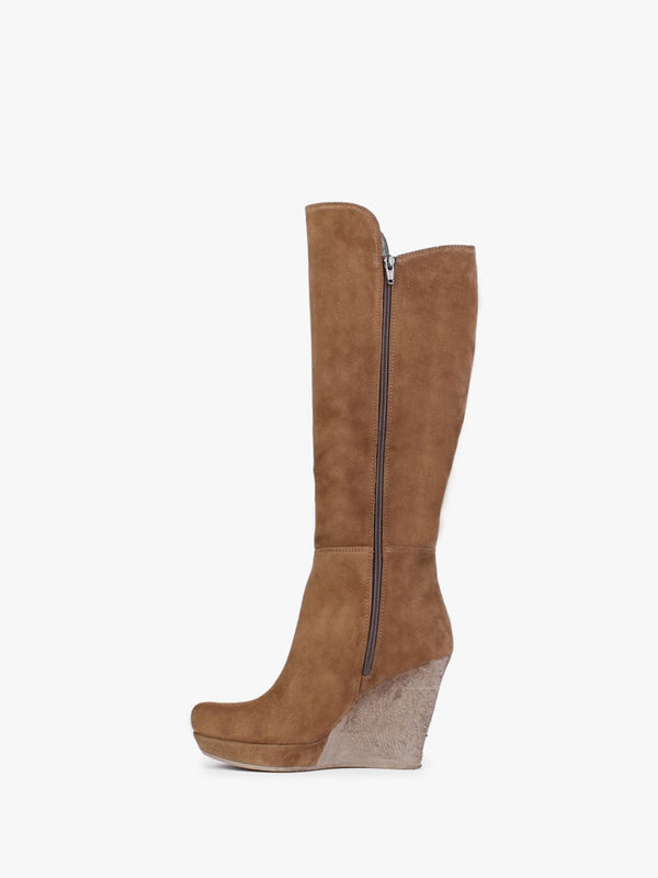 Wisdom Tan Suede Knee High Wedge Boots