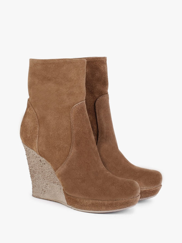 Wisest Tan Suede Wedge Ankle Boots