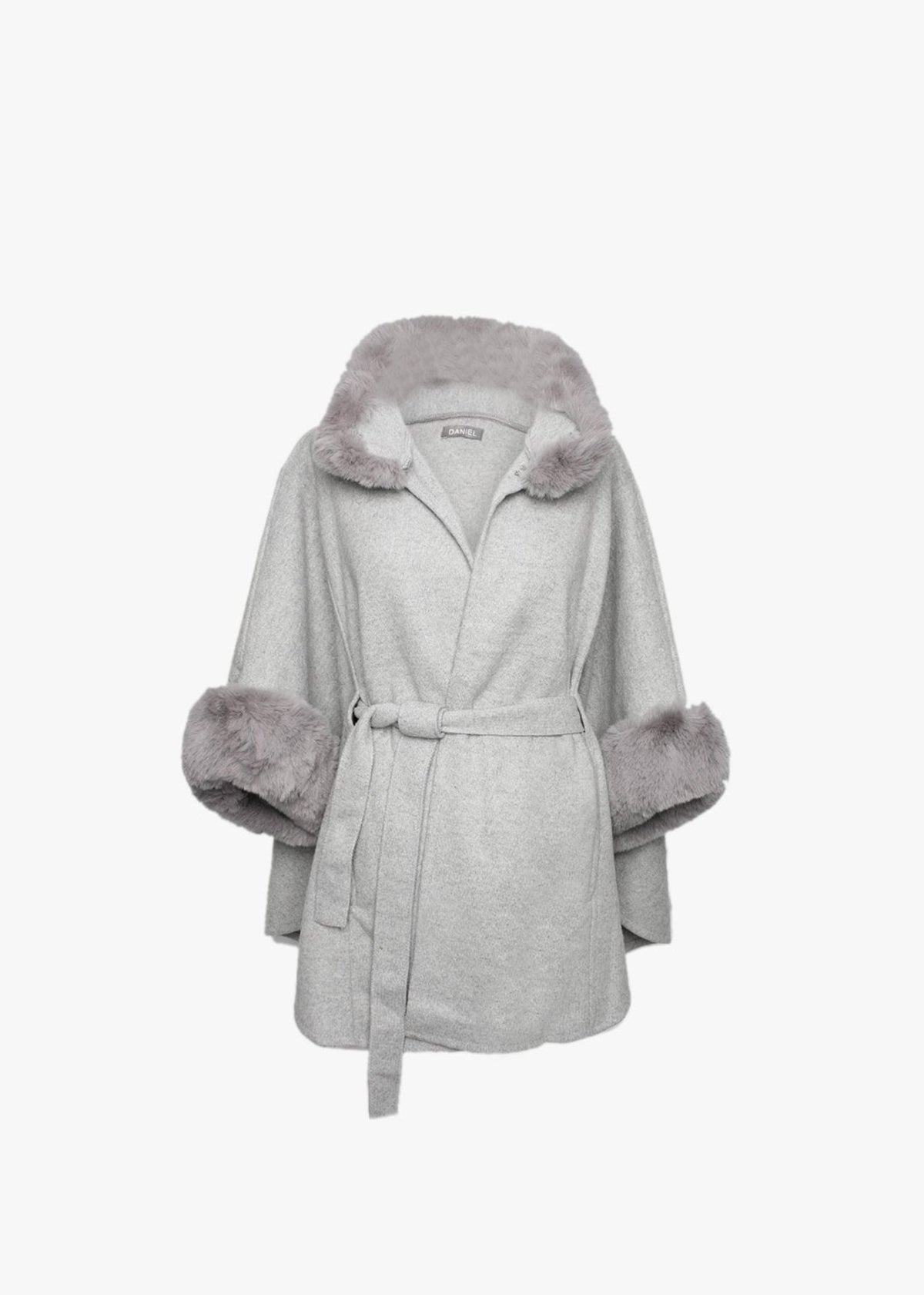 Grey Faux Fur Trim Cape