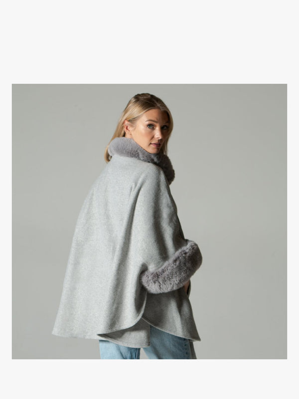 Grey Faux Fur Trim Cape