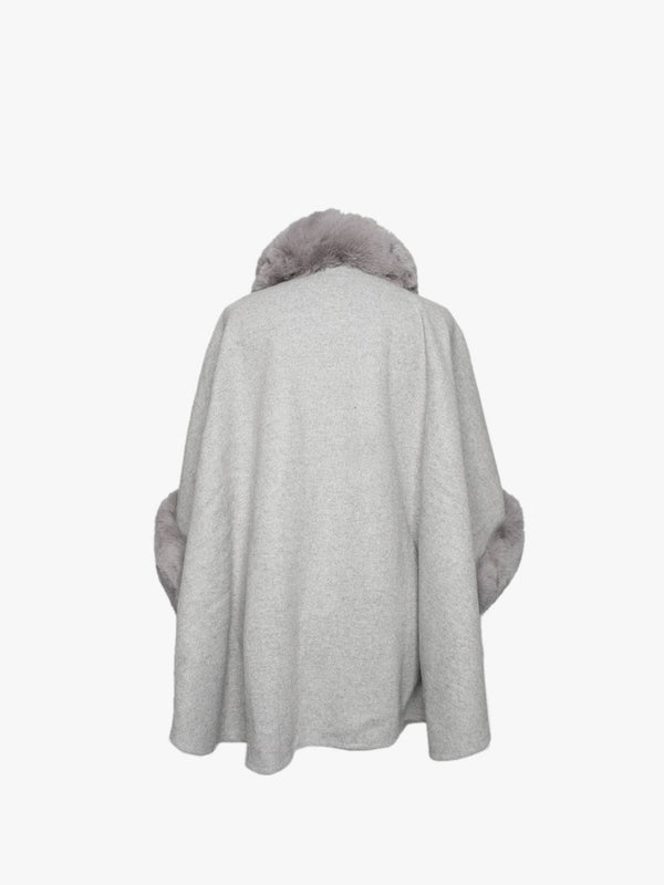 Grey Faux Fur Trim Cape