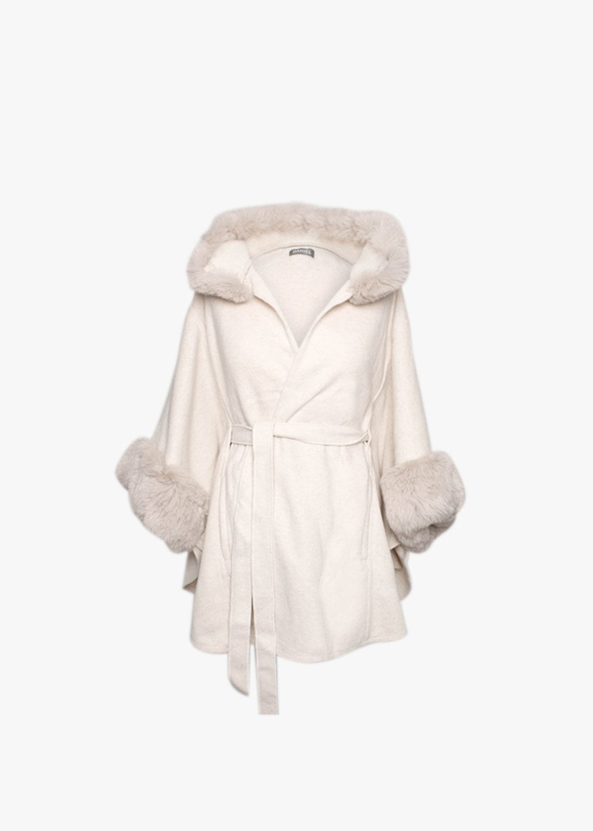 Beige Faux Fur Trim Cape