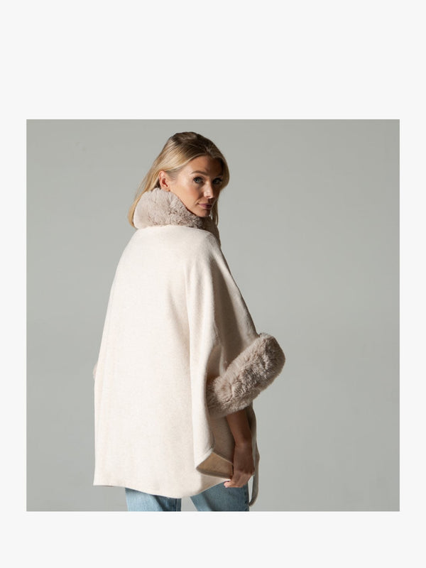 Beige Faux Fur Trim Cape