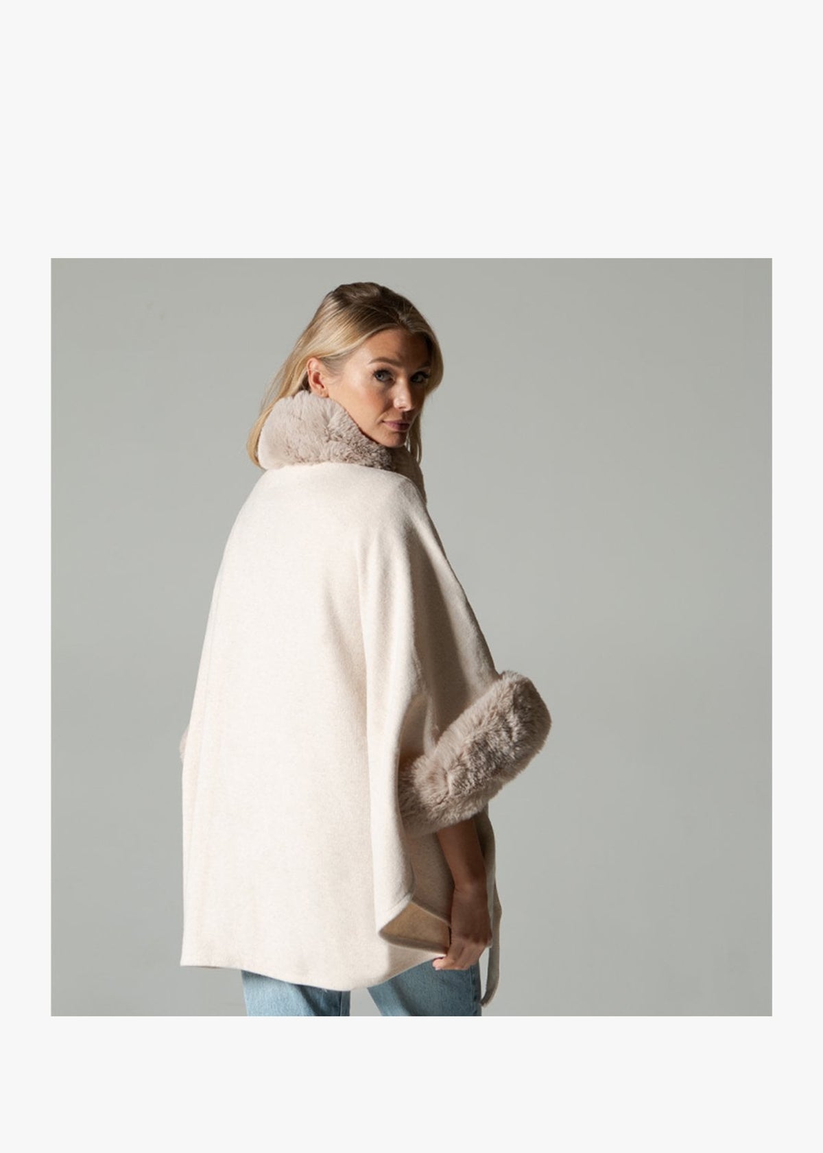 Beige Faux Fur Trim Cape