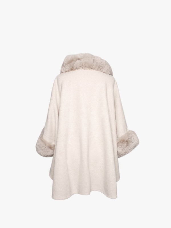 Beige Faux Fur Trim Cape