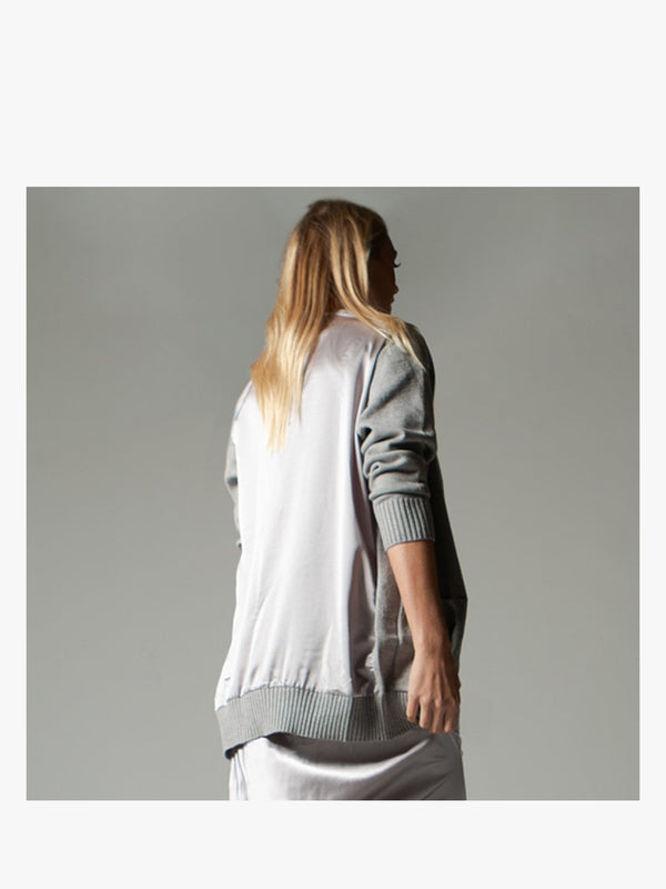 Grey Mid Length Satin Back Cardigan