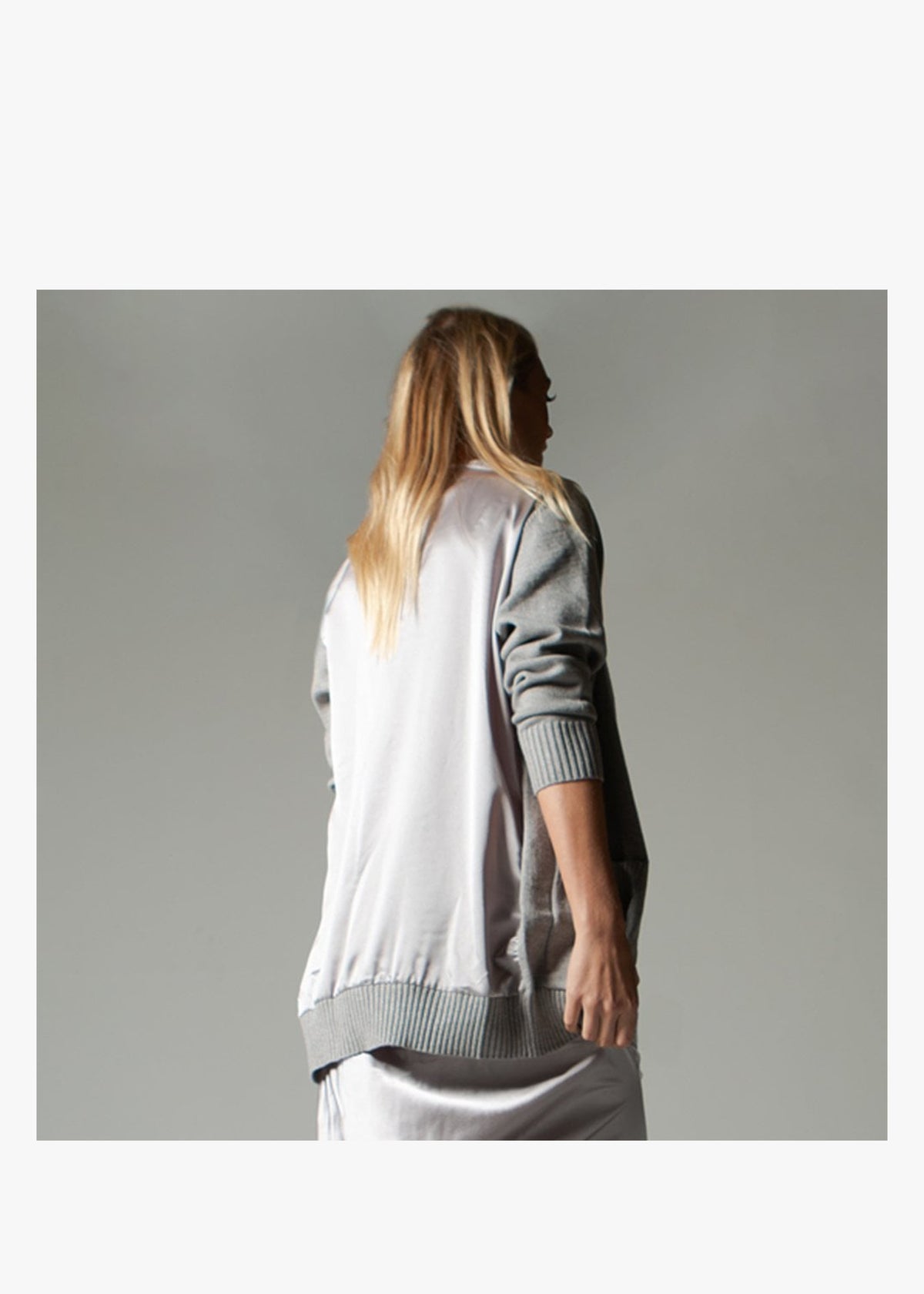 Grey Mid Length Satin Back Cardigan
