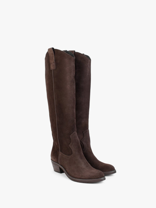 Kermax Brown Suede Western Knee Boots