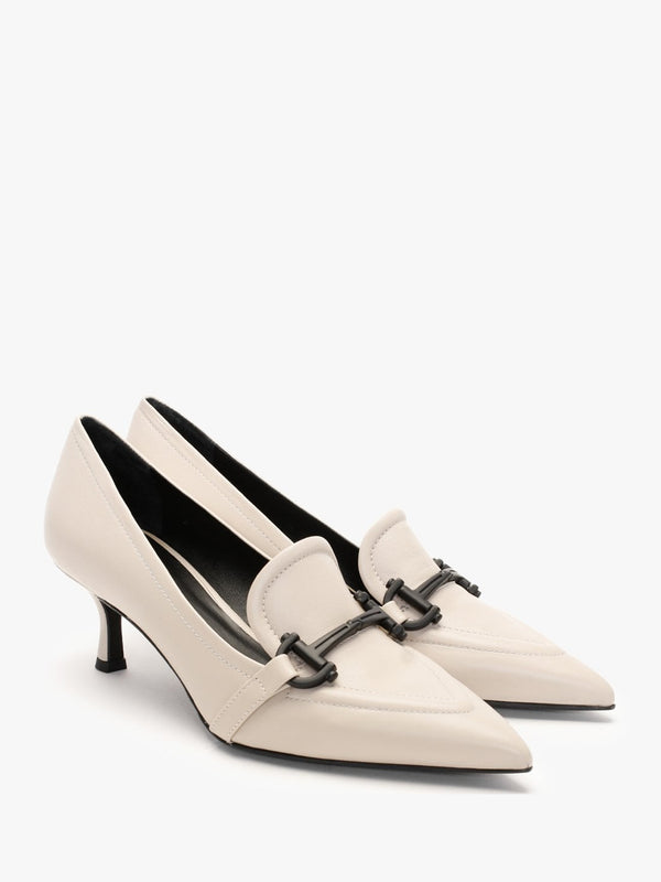 Nobuck Beige Leather Kitten Heel Court Shoes