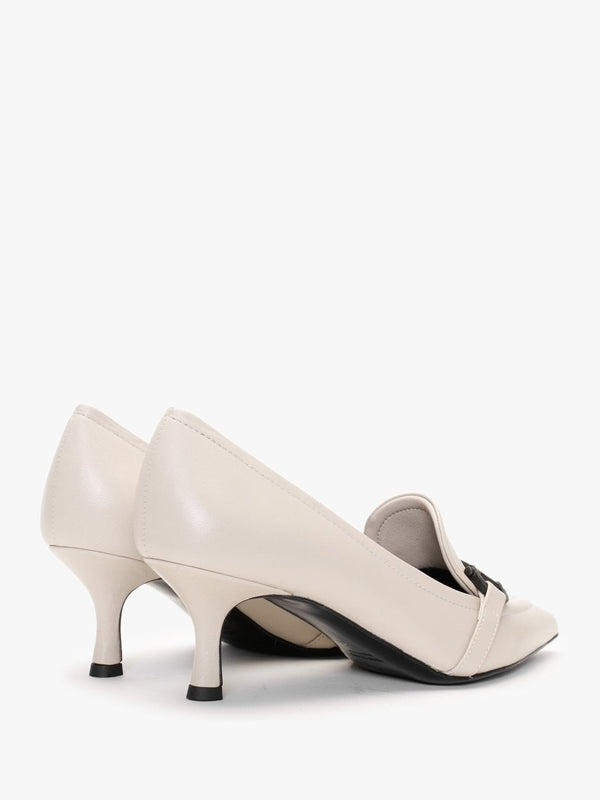 Nobuck Beige Leather Kitten Heel Court Shoes