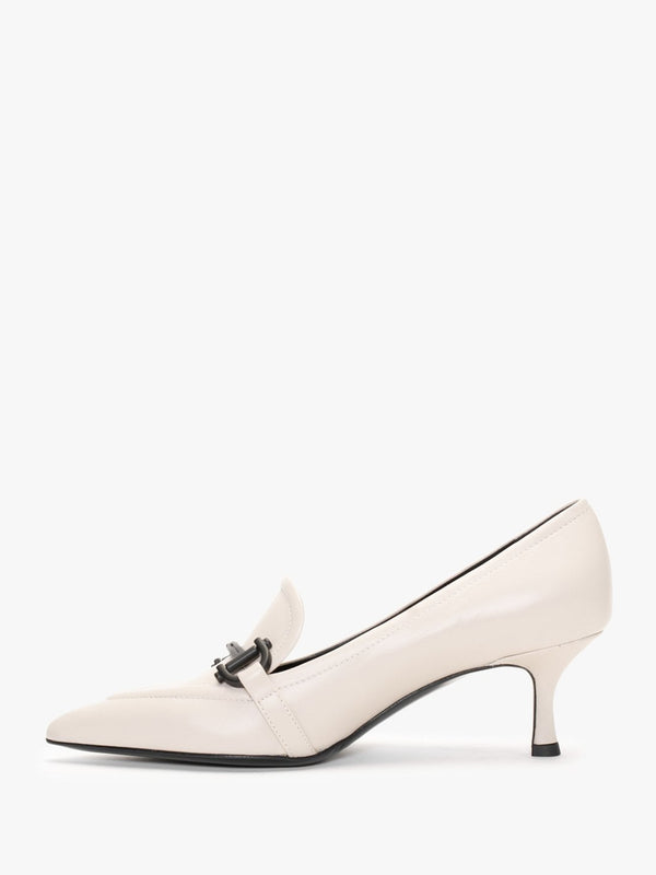 Nobuck Beige Leather Kitten Heel Court Shoes