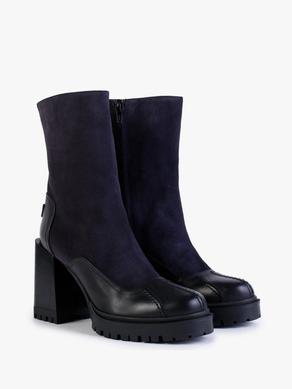 Climb Mid Length Grafite Nero Suede Block Heel Platform Boots
