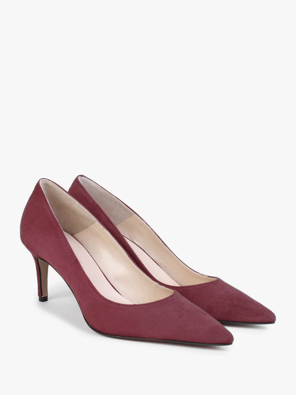 Acourt Burgundy Suede Mid Heel Court Shoes