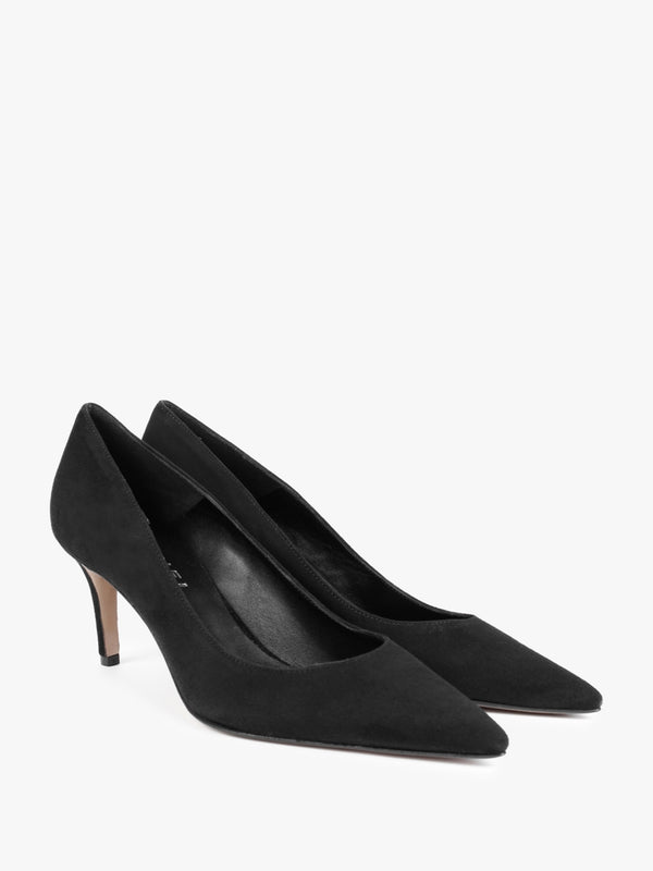 Acourt Black Suede Mid Heel Court Shoes