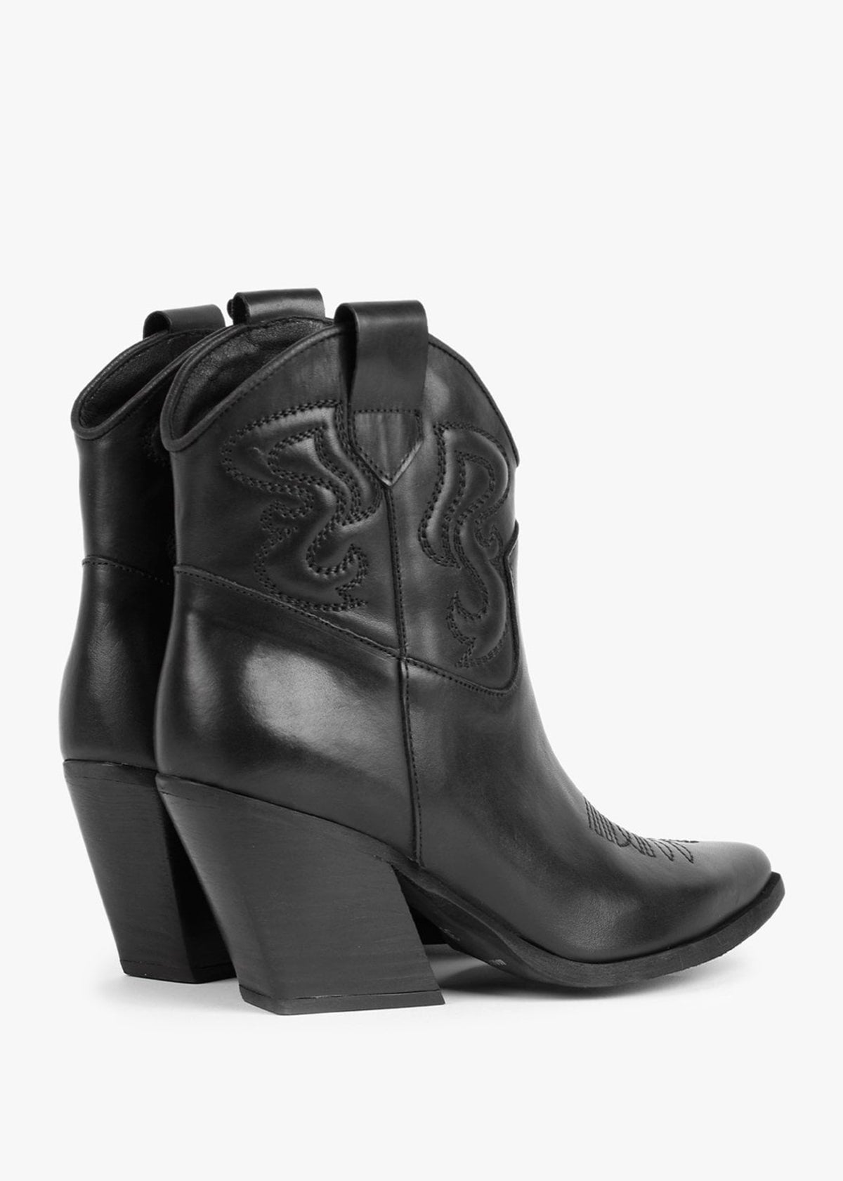 Awesty Black Leather Western Ankle Boots