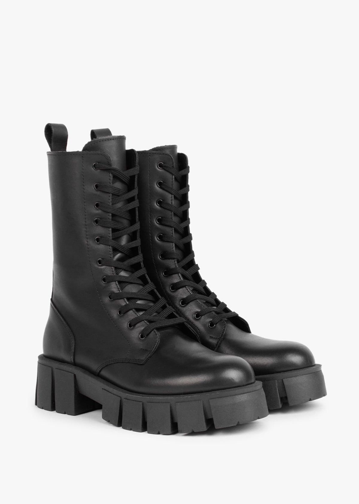 Achunky Black Leather Biker Boots