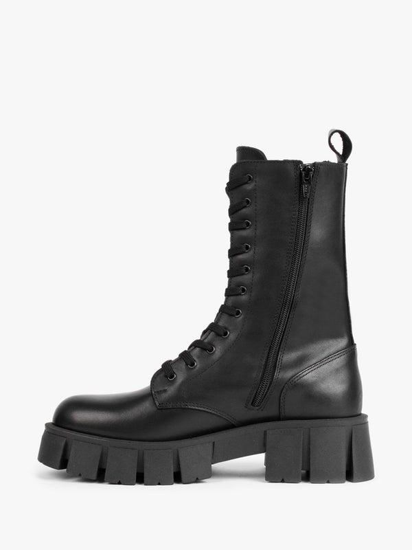 Achunky Black Leather Biker Boots