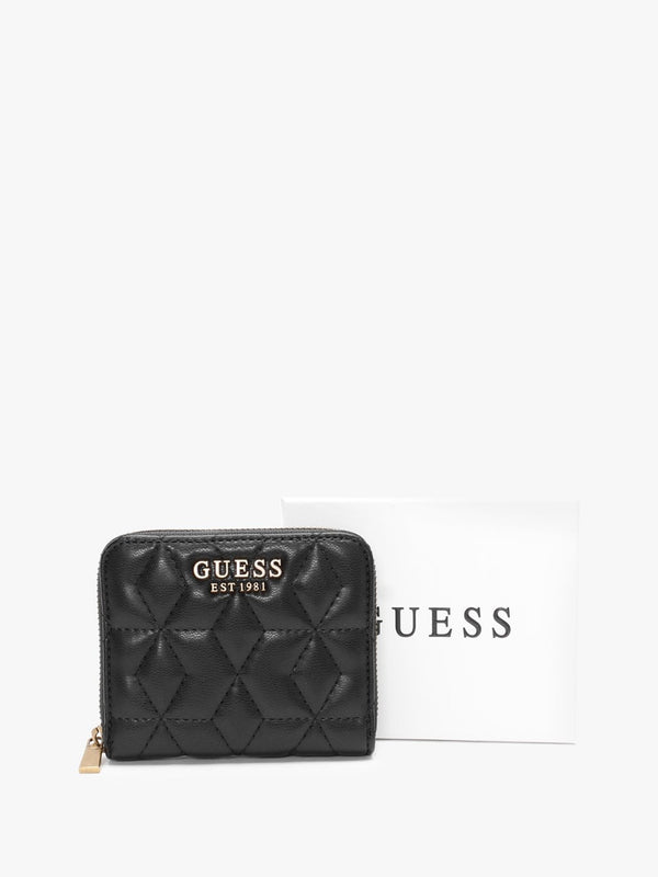 Small Elenia Quilted Black Zip Around Purse