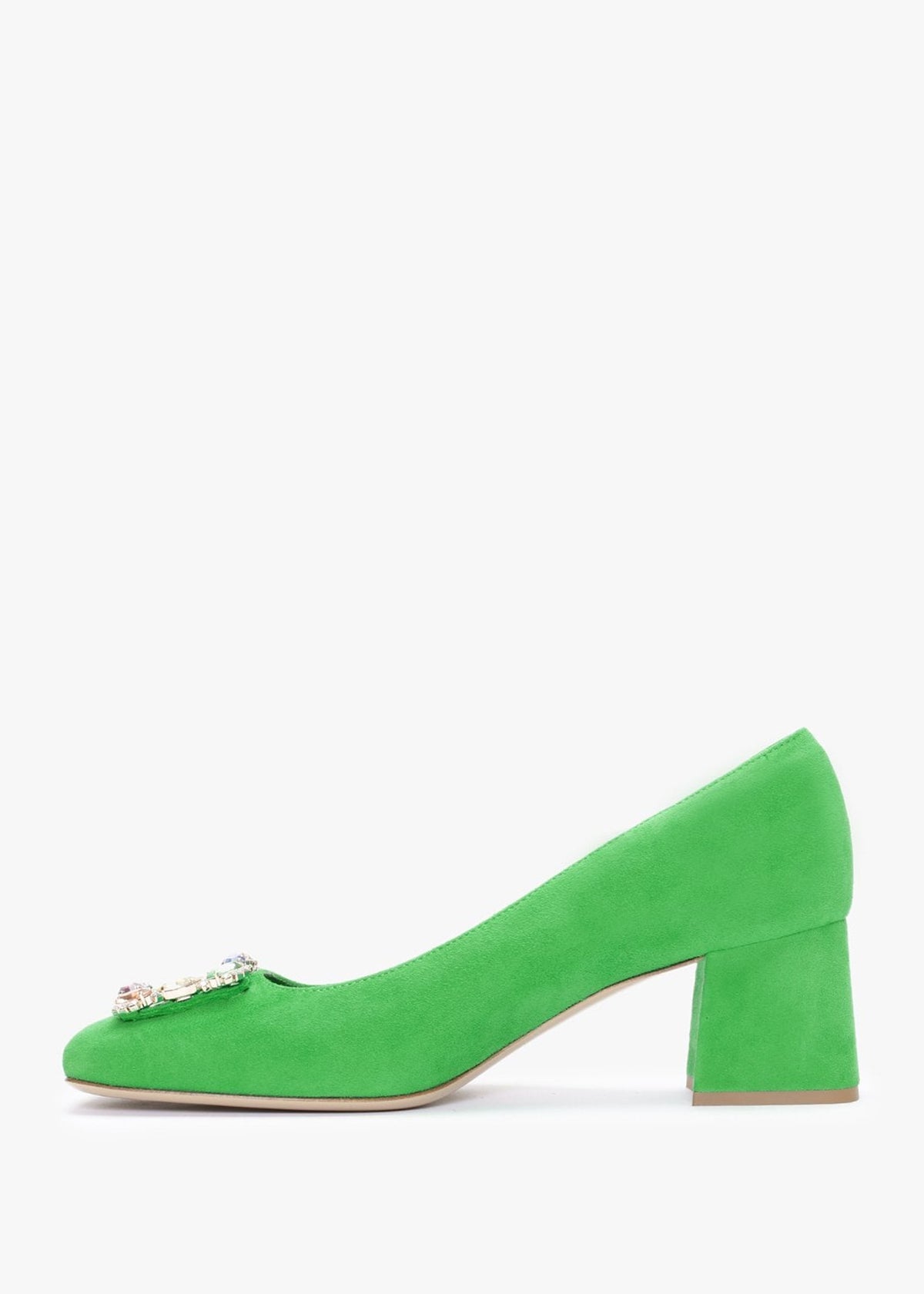 Nadia Green Suede Jewelled Block Heel Court Shoes