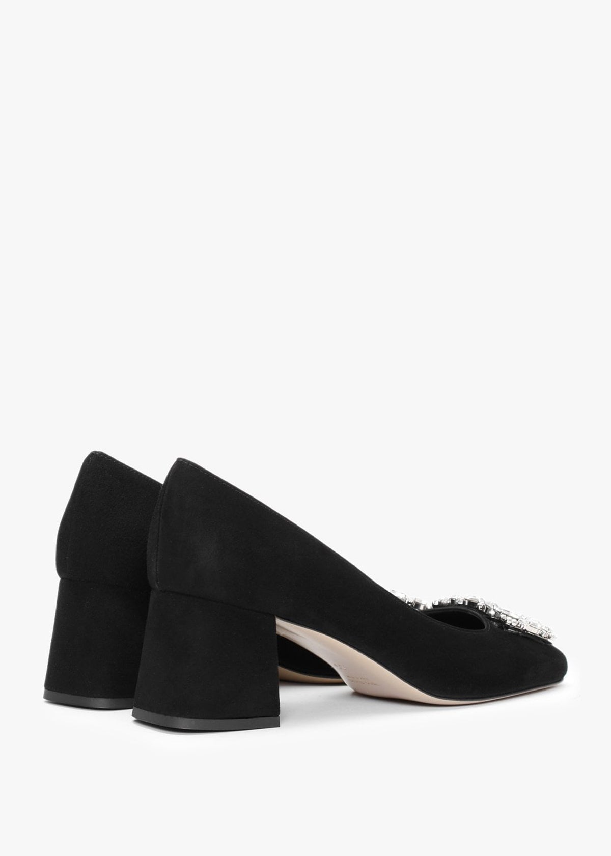 Nadia Black Suede Jewelled Block Heel Court Shoes