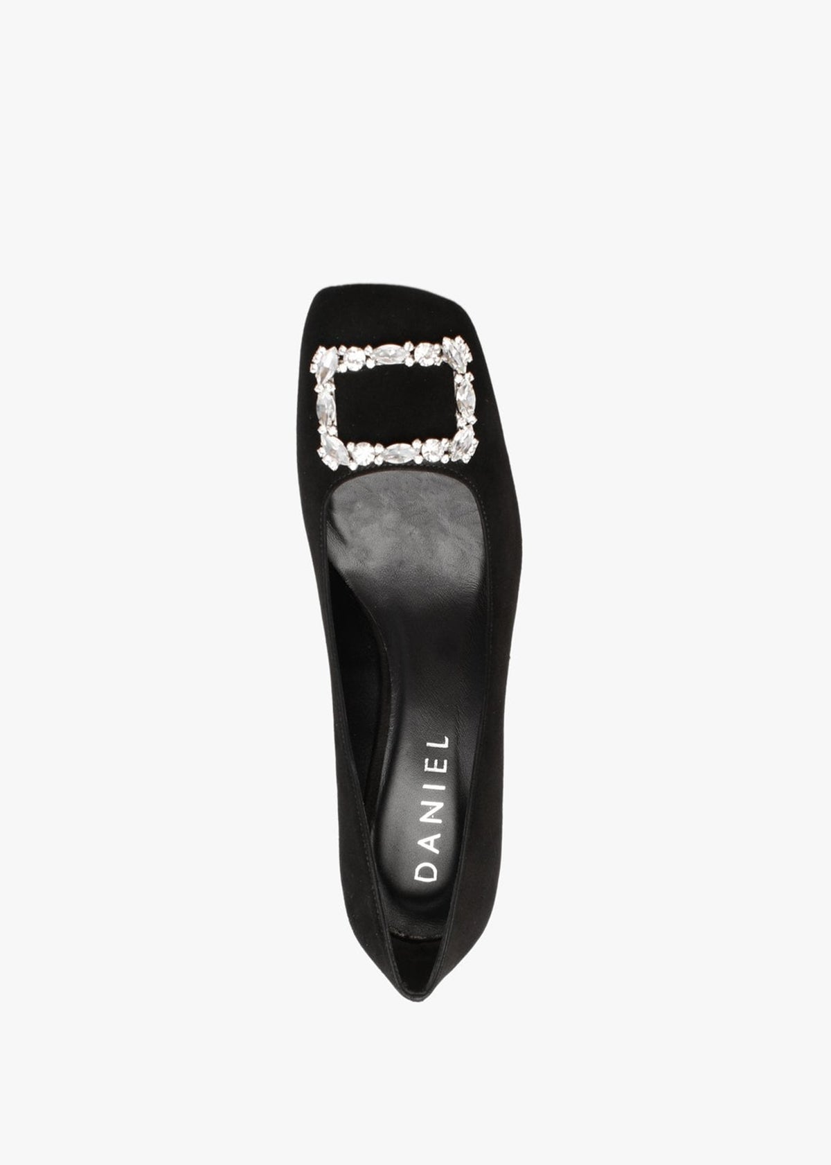 Nadia Black Suede Jewelled Block Heel Court Shoes