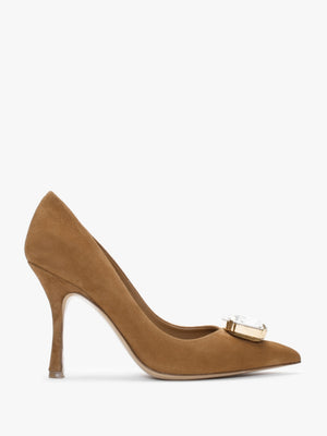 Natalia Tan Suede Jewelled Court Shoes