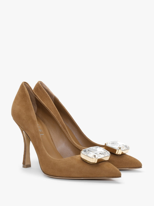 Natalia Tan Suede Jewelled Court Shoes